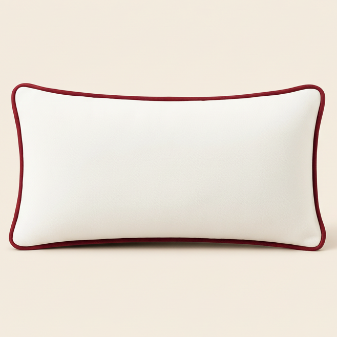 White Lumbar with Merlot Piping