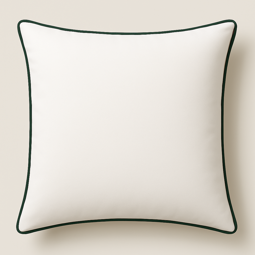Vienna White Cushion with Deep Green Piping