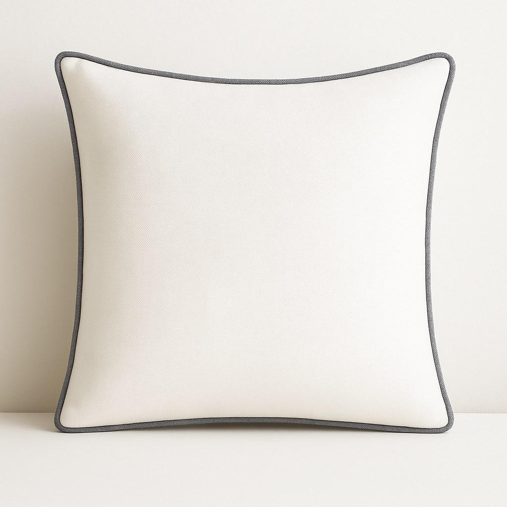 Milan White Cushion with Grey Piping