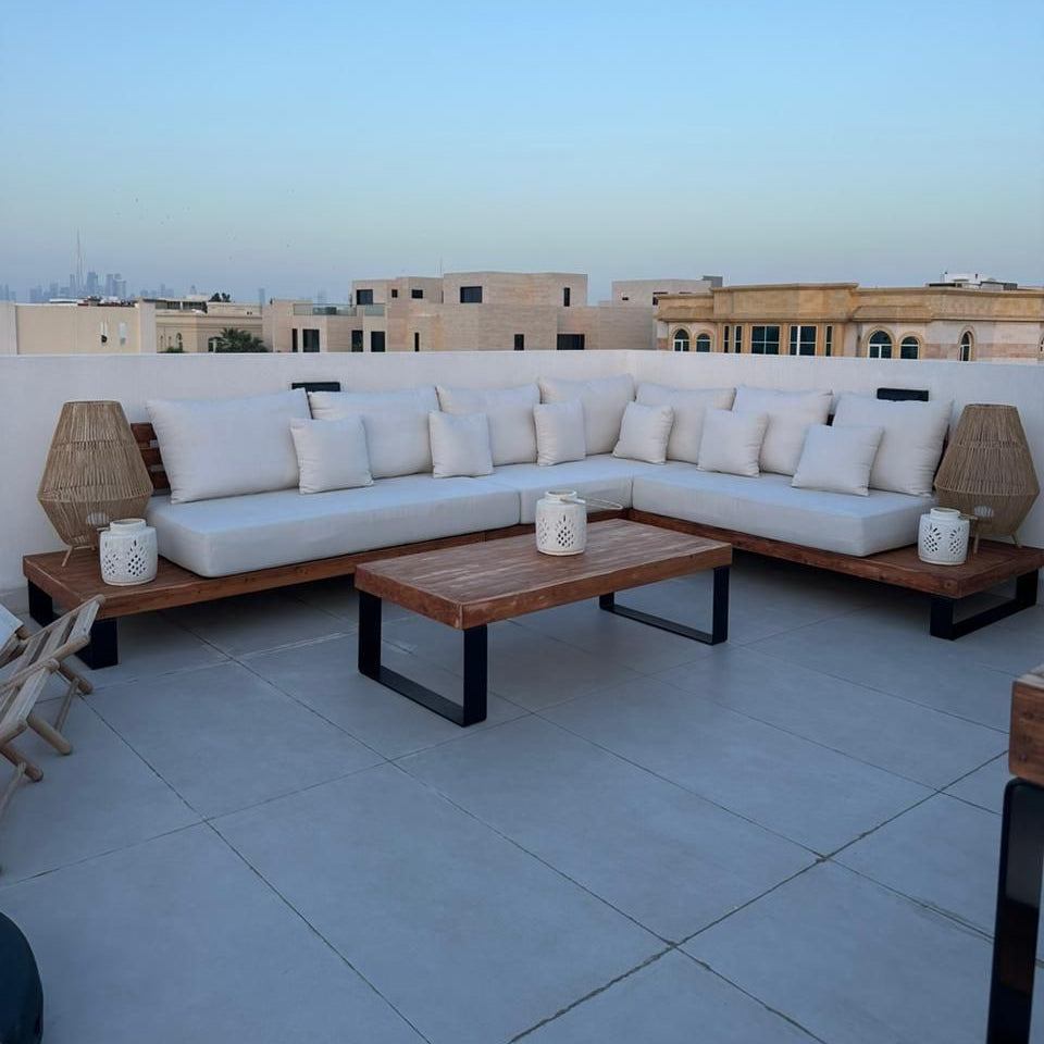 Metal Legs L Shape Sofa & Coffee Table Set