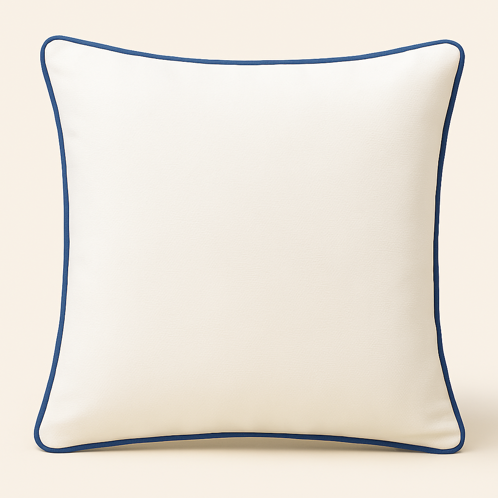 Santorini White Cushion with Navy Piping
