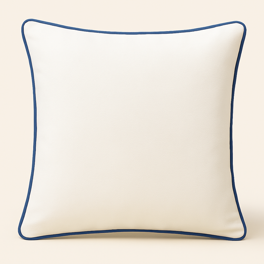 Santorini White Cushion with Navy Piping