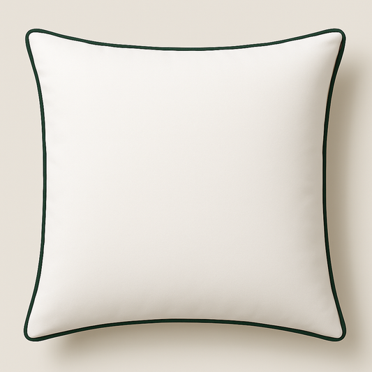 Vienna White Cushion with Deep Green Piping