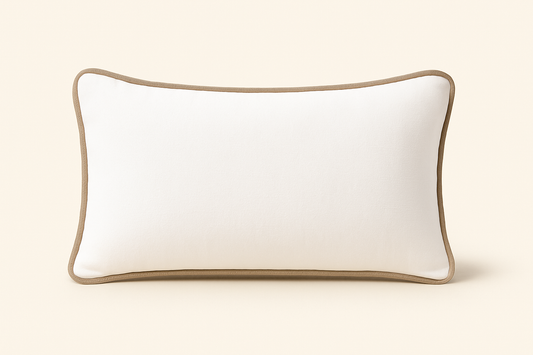Sahara White Cushion with Beige Piping