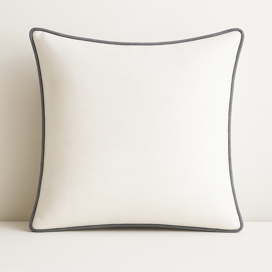 Milan White Cushion with Grey Piping