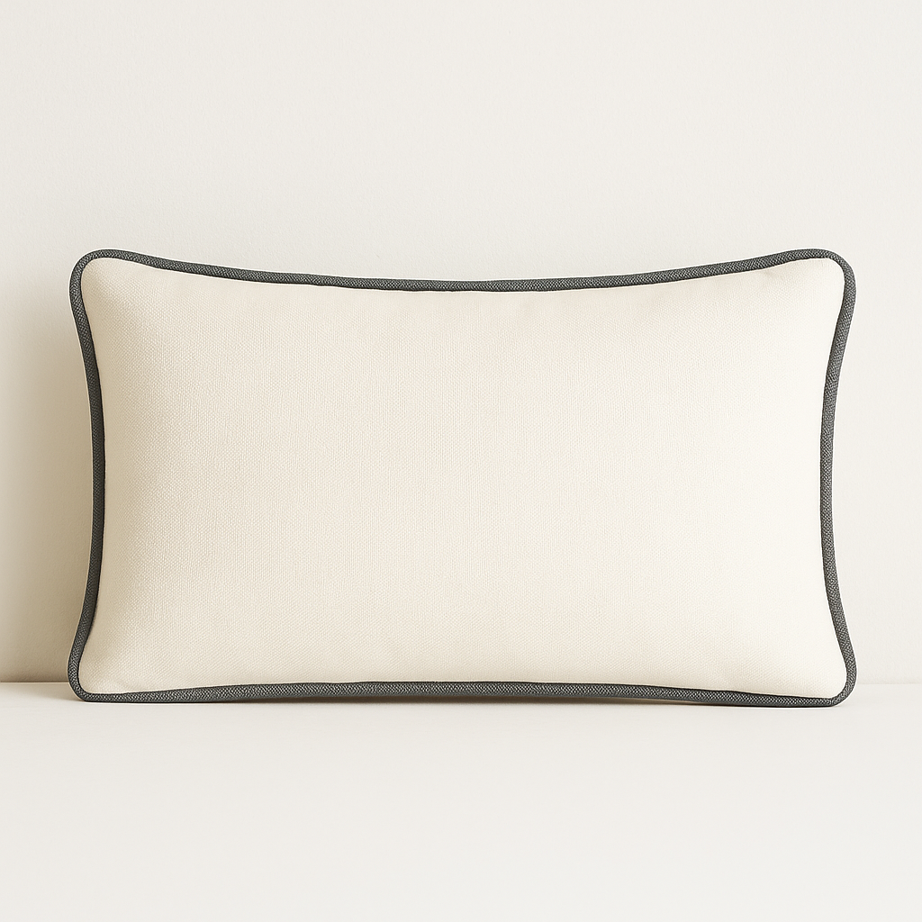 Milan White Lumbar Cushion with Grey Piping